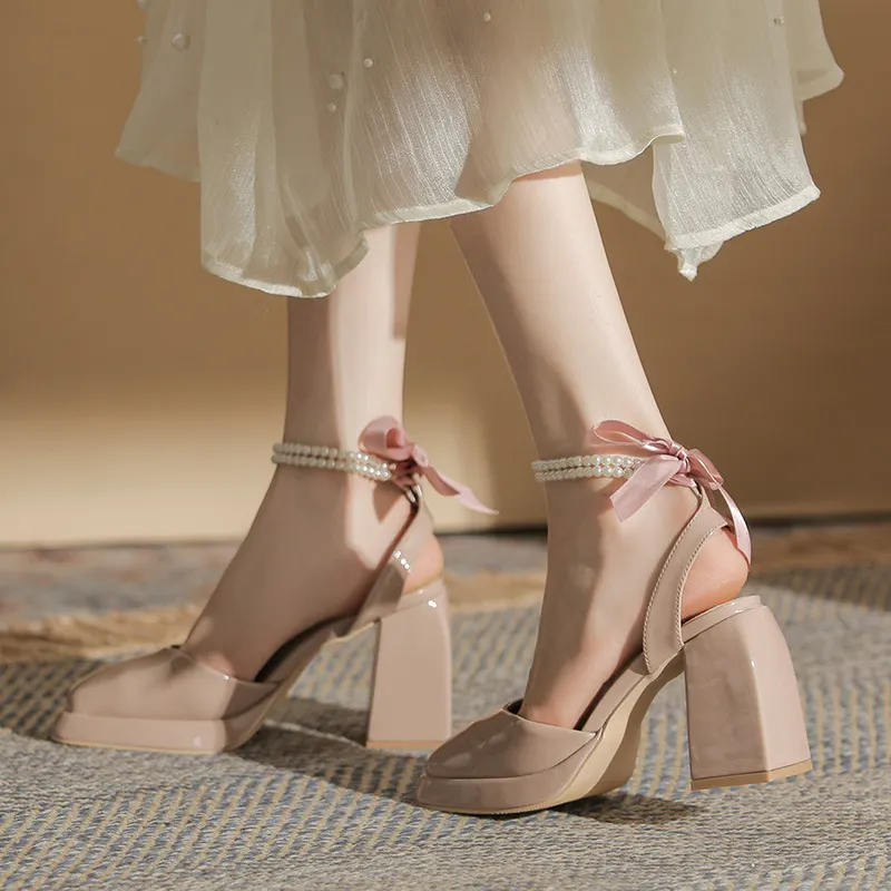 Churchf Churchf Baotou Mary Jane Single Shoe Sandals High Heels 2023 Summer New Niche Design Model Of Versatile Shoes
