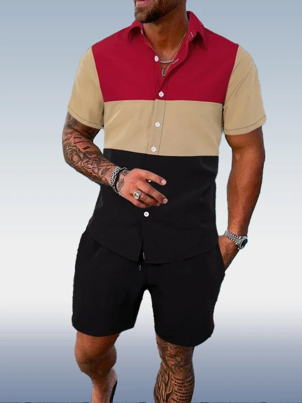 Suitmens Men's Hawaiian Print Short Sleeve Shirt Set 012