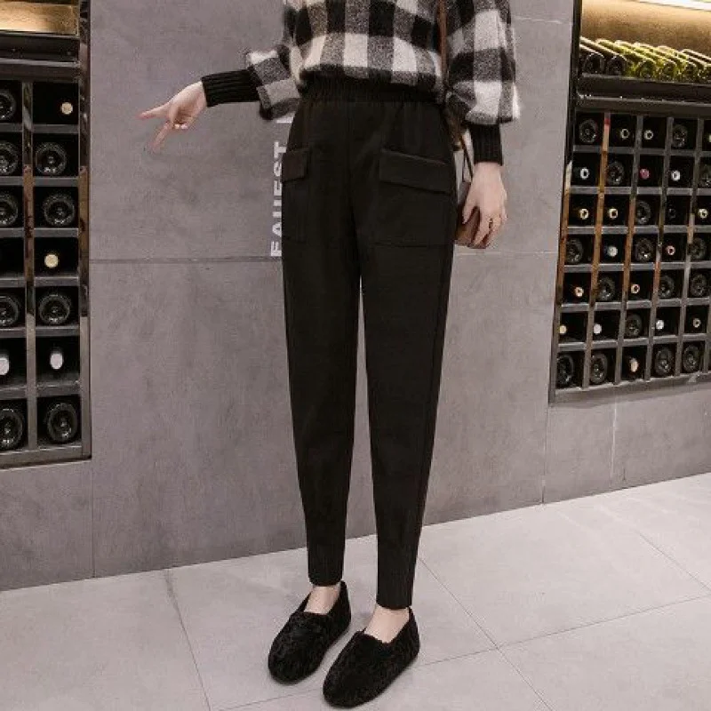 Toloer Toloer Pants Female Fall 2024 New Woolen Pants High Waist Slacks Loose Show Thin Radish Small Feet Tied Leg Pants-Outfit Ideas