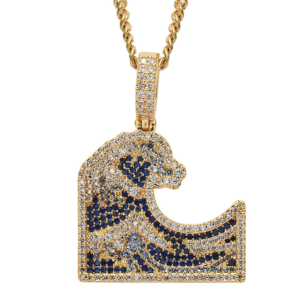 Kanagawa Wave Colorful Zircon Iced Out Gold/Silver Pendants 