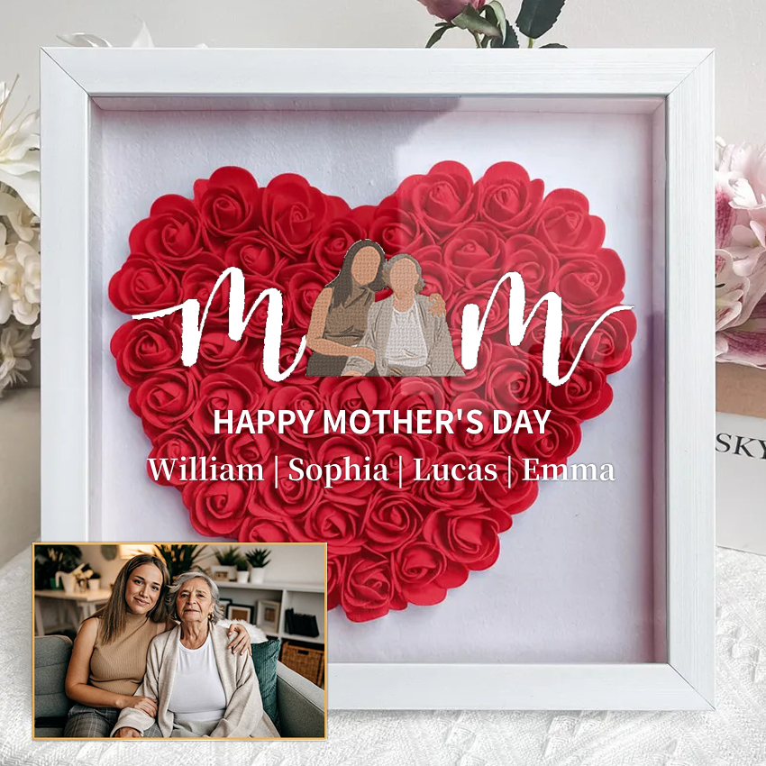 Loveyoufancy Mom Heart Outline Photo Shaped Monogram Flower Shadow Box Gift