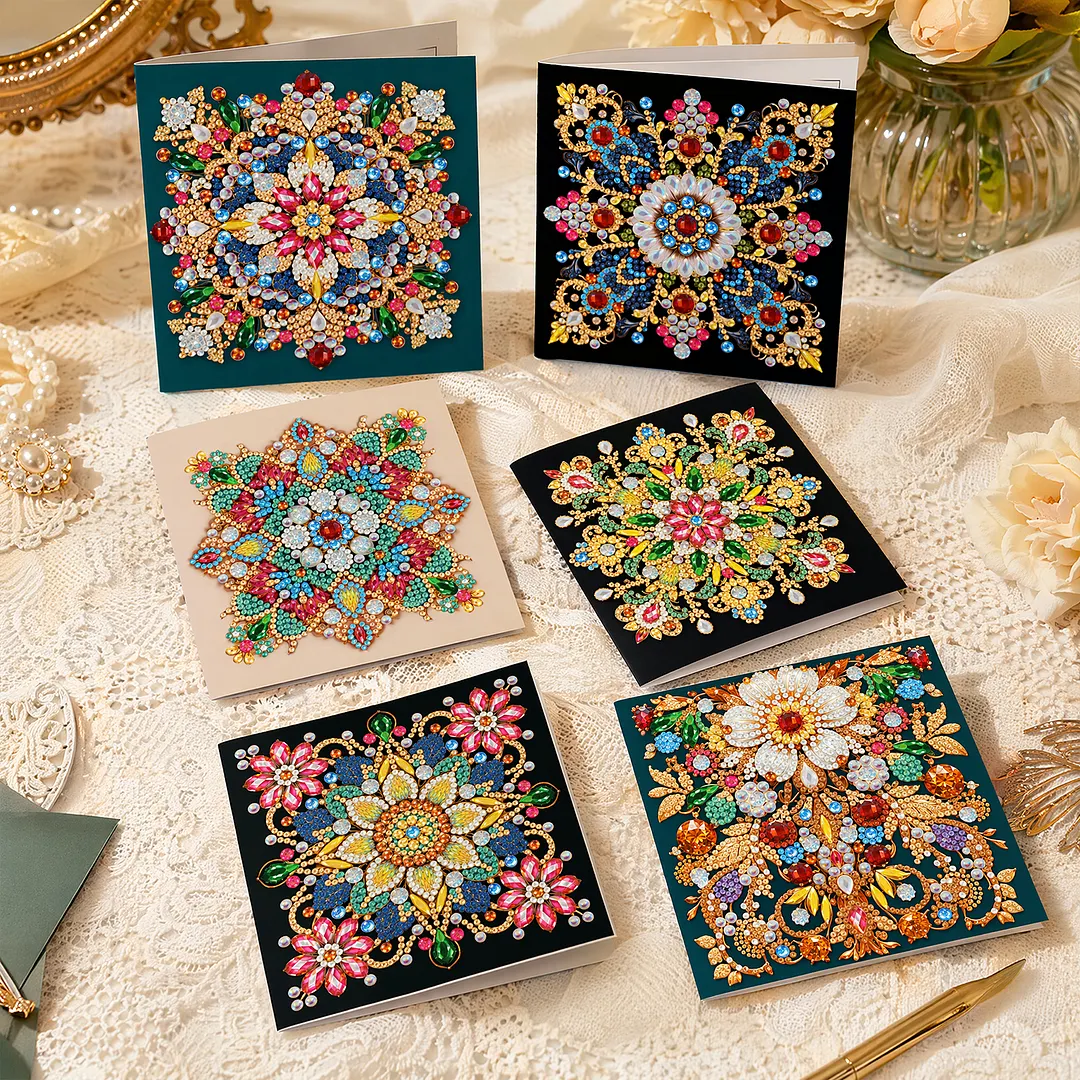 6pcs Mandala DIY Diamond Painting Greeting Card Kits with Envelopes Diamond Art Greeting Cards Diamond Art Cards Kits for Adults DIY Crafts Family Friend Gifts