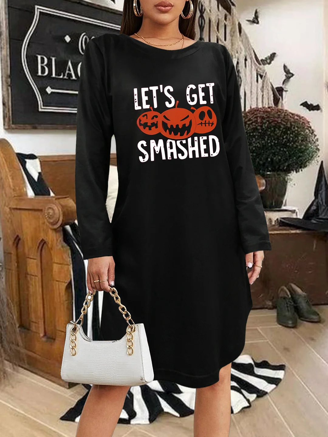 Women Half Sleeve V-neck Solid Color Dress