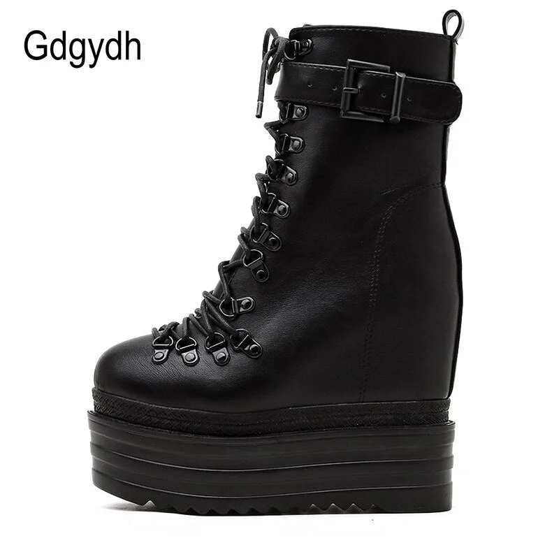 Gdgydh Rock Style Gothic Shoes For Sale Platform Heel Ankle Boots Shoelace Footwear Fashion Street White Wedding Shoes Winter