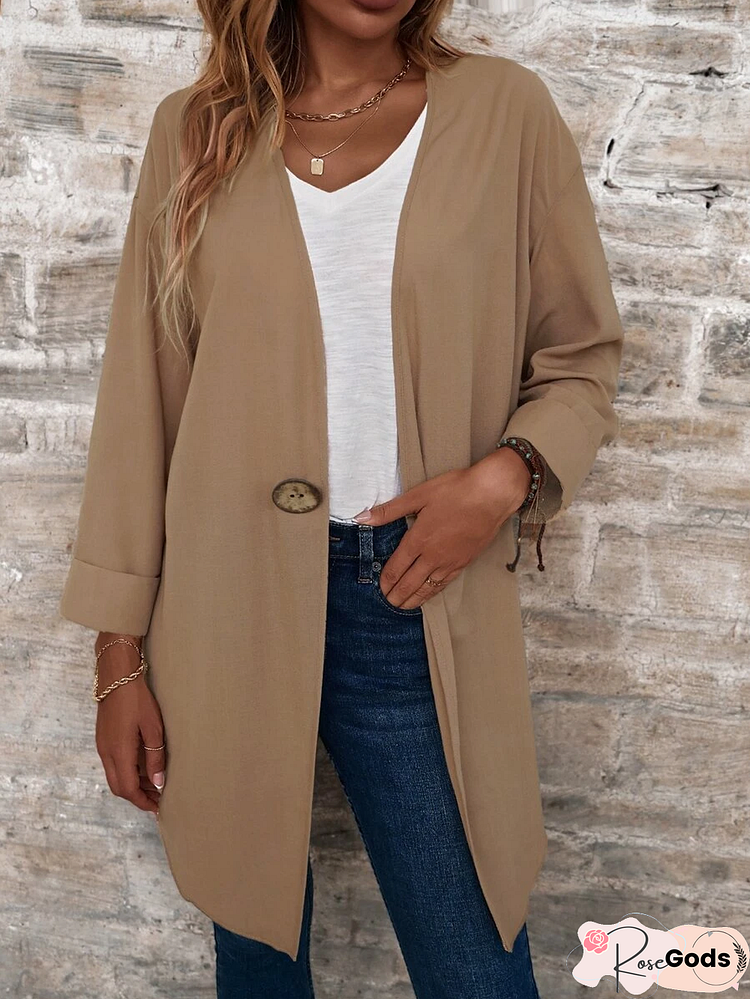 Plain Cotton-Blend Casual Others Other Coat