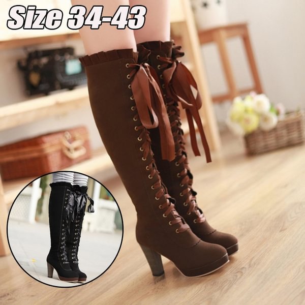 Women High Boots 2022 Autumn Winter Sexy Lace Up Knee-high Boot Female Shoes Boots Women High Heels Leather Woman Boot - Shop Trendy Women's Clothing | LoverChic