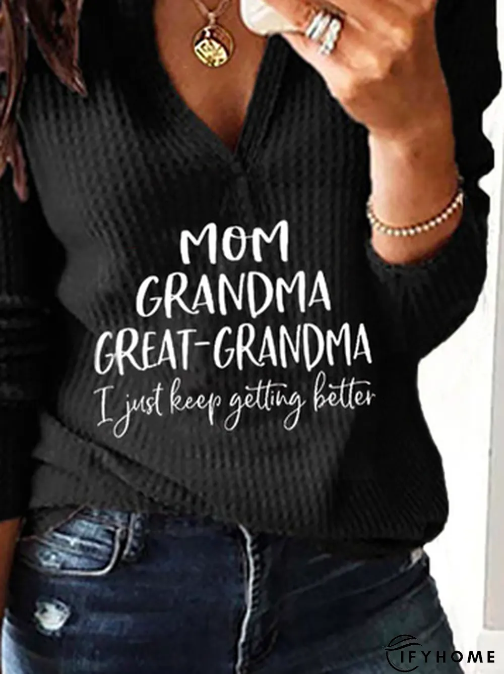 Loose V Neck Text Letters T-Shirt | IFYHOME