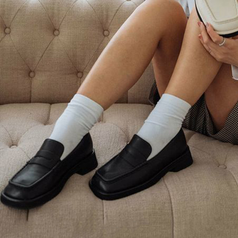 GOOSHOE Square Toe Pump Black Block Heel Loafers