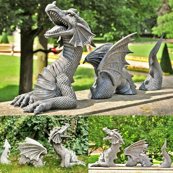 Large Dragon Gothic Garden Decor Statue, Large Outdoor Statues