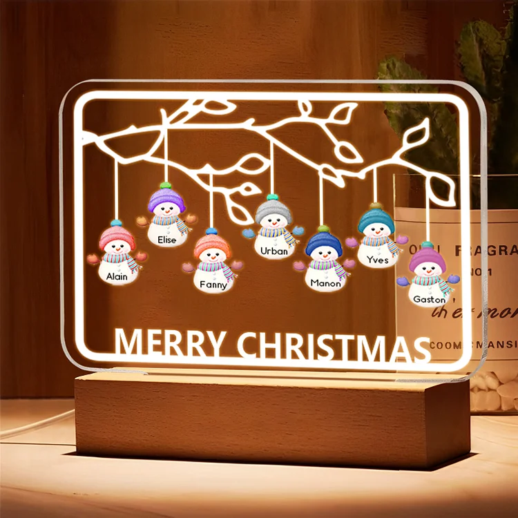 7 Names-Personalized Christmas Family Night Light with Family Member Names, Custom 7 Names Night Light with LED Lighting Bedroom Decoration