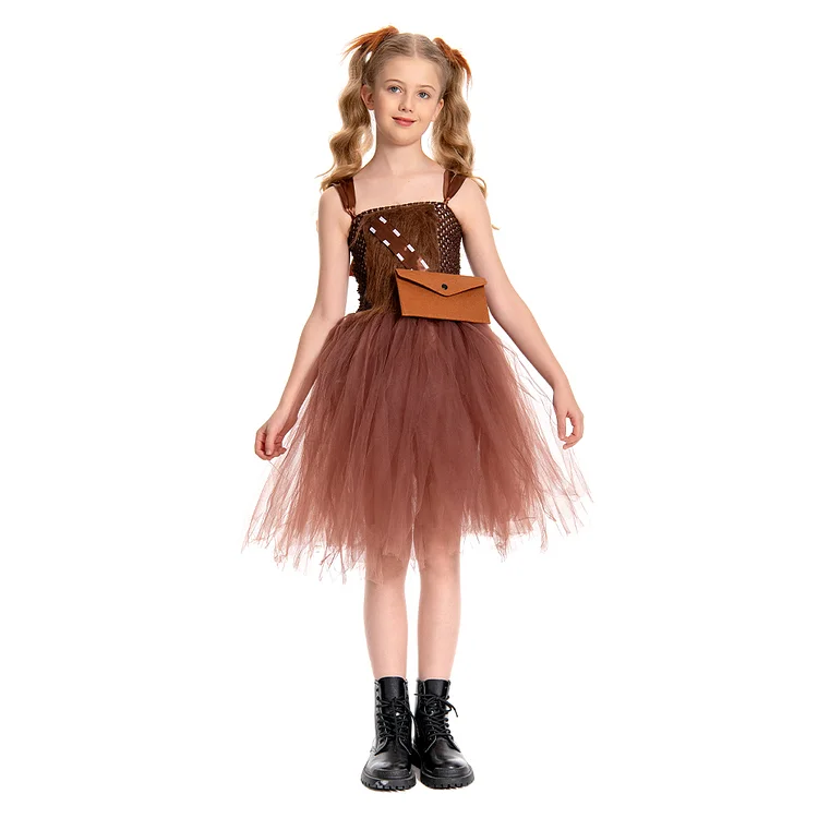 Kids Children Brown Envelope Tutu Dress Outfits Cosplay Costume Halloween Carnival Suit
