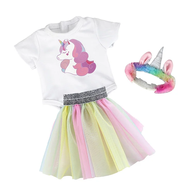 16"–18" Unicorn Skirt Tutu Skirt 3 Pieces Set for Reborn Baby Girls🦄 Rebornartdoll® RSAW-Rebornartdoll®