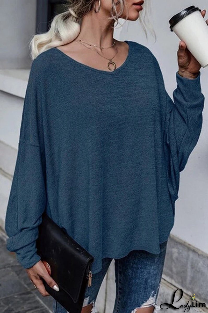 Casual Frenulum Solid Color O Neck Tops(4 Colors)