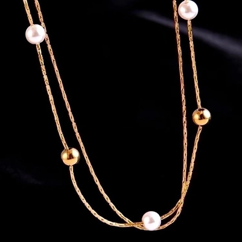 Stainless Steel 18K Gold Plated Minimalist Gold Plated Geometric Pearl Layered Necklaces