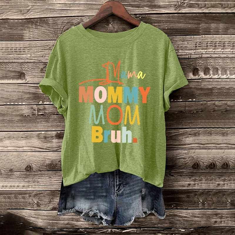 Retro Mama Mommy Mom Bruh Print T-Shirt