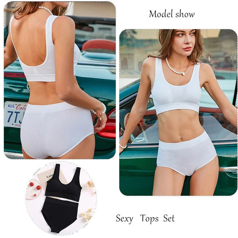 Women Bra Set Female Tube Tops Tank + Panties Vest U-Shaped Back Underwear Seamless Lingerie Female Bralette Backless Crop Tops
