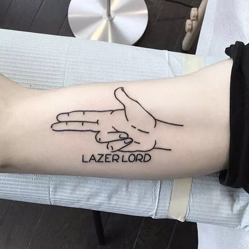 Gingf Lord Handgun Black Temporary Tattoos Realistic Durable Waterproof Tatoo Body Art Leg Arm Fake Tatto Sticker for Women Man