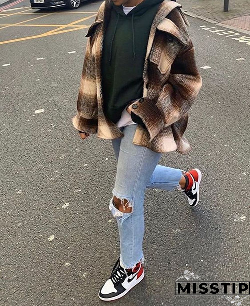 Classic Thick Colorblock Checked Button Down Shirt Jacket Woolen