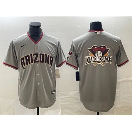 Men's Arizona Diamondbacks Grey Team Big Logo Cool Base Stitched Baseball Jersey QM4Q