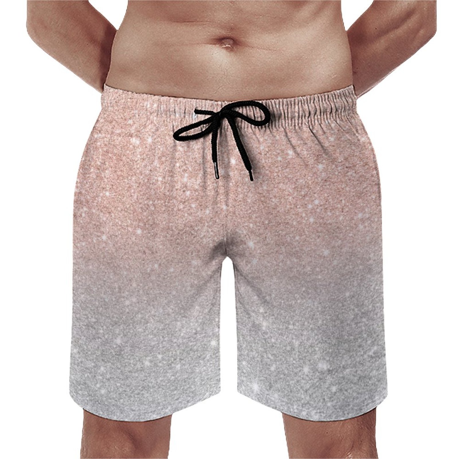 Trendy Rose Gold Glitter Ombre Silver Glitter Elegant Men's Swim Trunks Summer Board Shorts Quick Dry Beach Short with Pockets