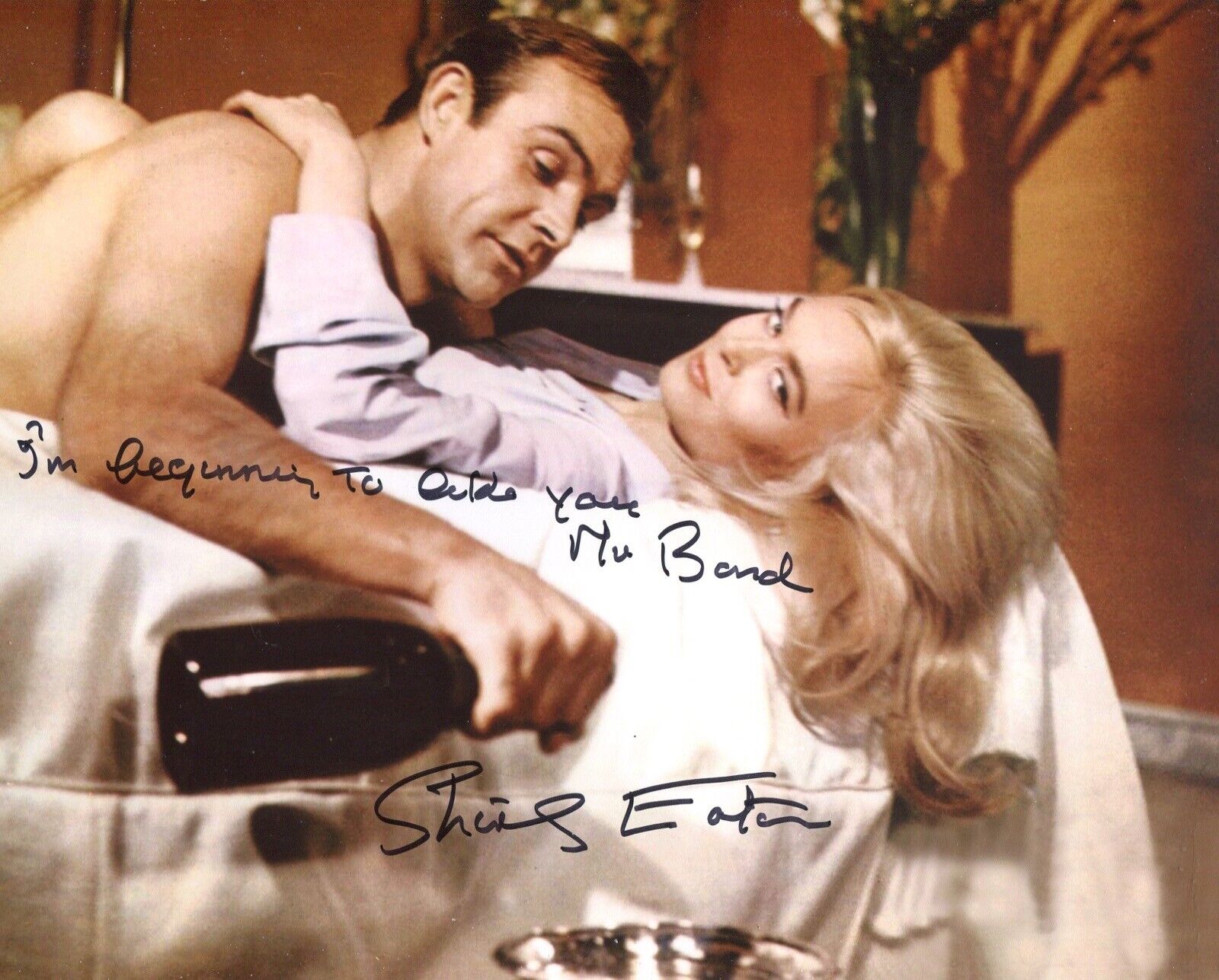 007 Bond girl Shirley Eaton SPECIAL SIGNED QUOTE Goldfinger Photo Poster painting IMAGE No3