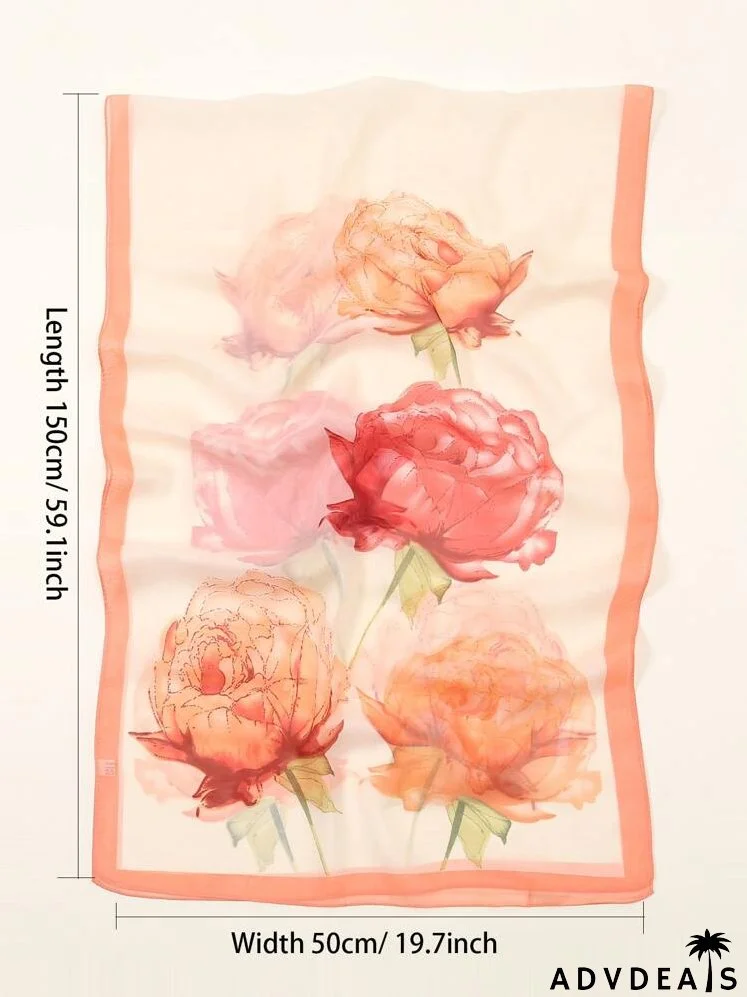 Floral Print Chiffon Scarf
