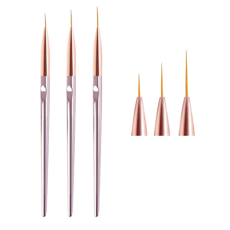 3Pcs/Set Gold Nail Art Brush Painting Drawing Pen Tips Manicuring French Stripe Liner Acrylic Gel UV Polish Brushes Nail Tool-Nail Inspo