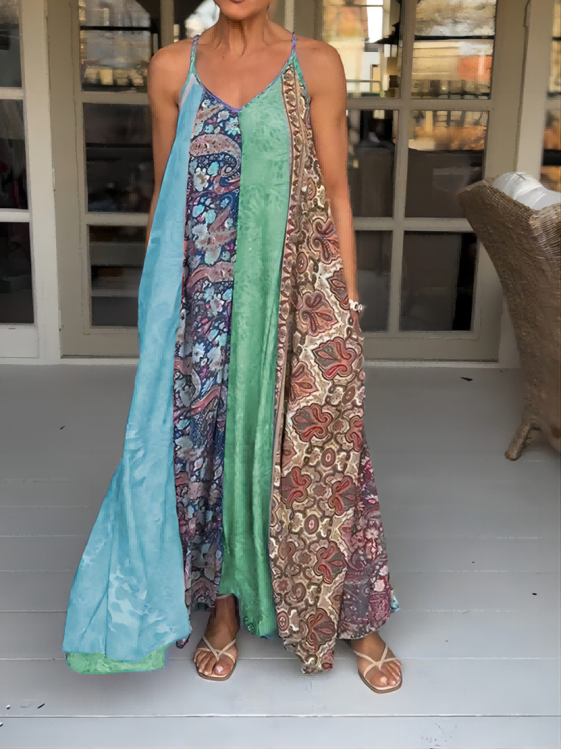 Older Women Summer Vacation Spaghetti Straps Large Swing Skirt Dress