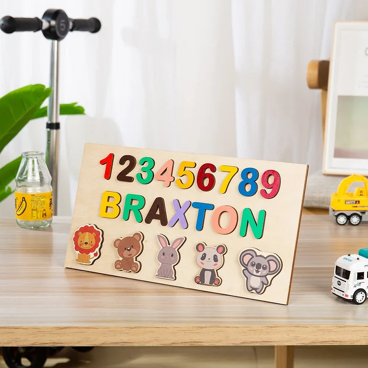 Rompecabezas/Puzzles para bebés animales y números personalizado con nombre juguetes de aprendizaje temprano