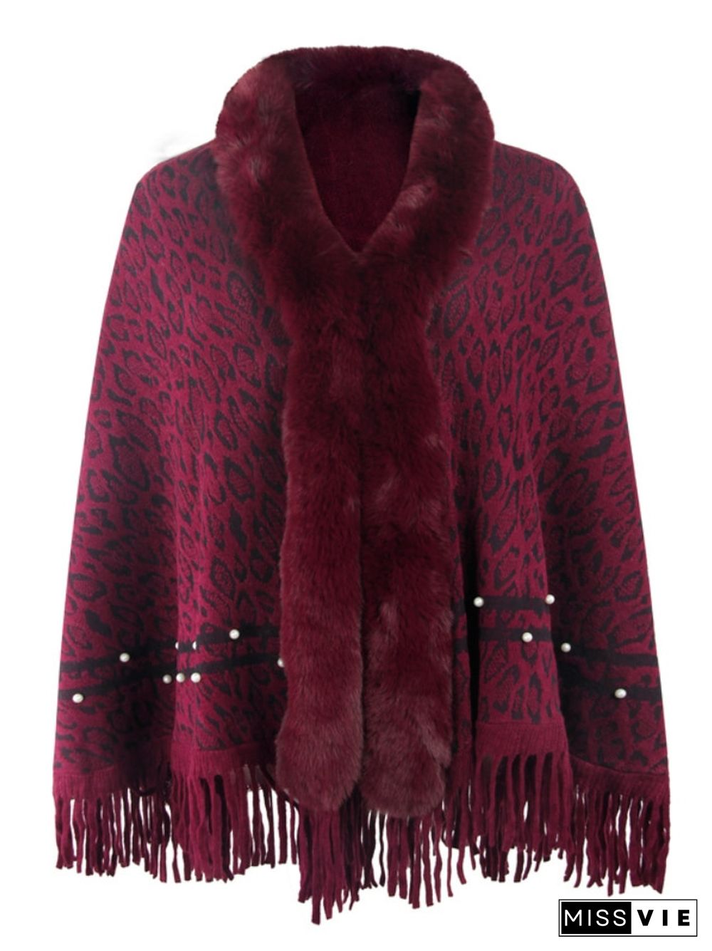 Autumn Winter New Leopard Print Shawl Fashionable Women's Hem Tassel Warm Knitting Bib Shawl Thickened Winter Coat Coat Top