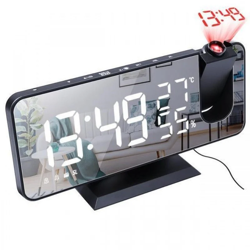 Mirror Projection Alarm Clock - FM Radio LED Digital Smart Alarm Clock With 180° Time Projection For Snooze