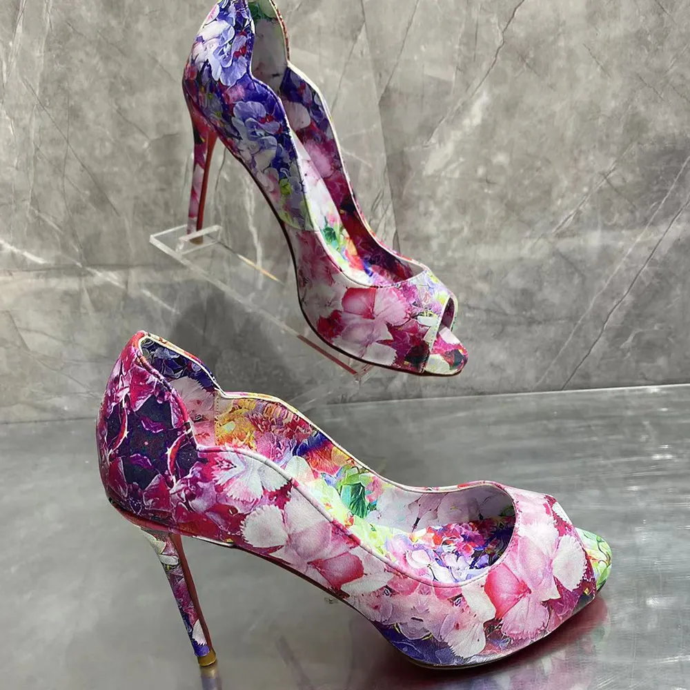 100mm Women's Platforms Heels Party Wedding Red Bottom Flowers Pumps-vocosishoes