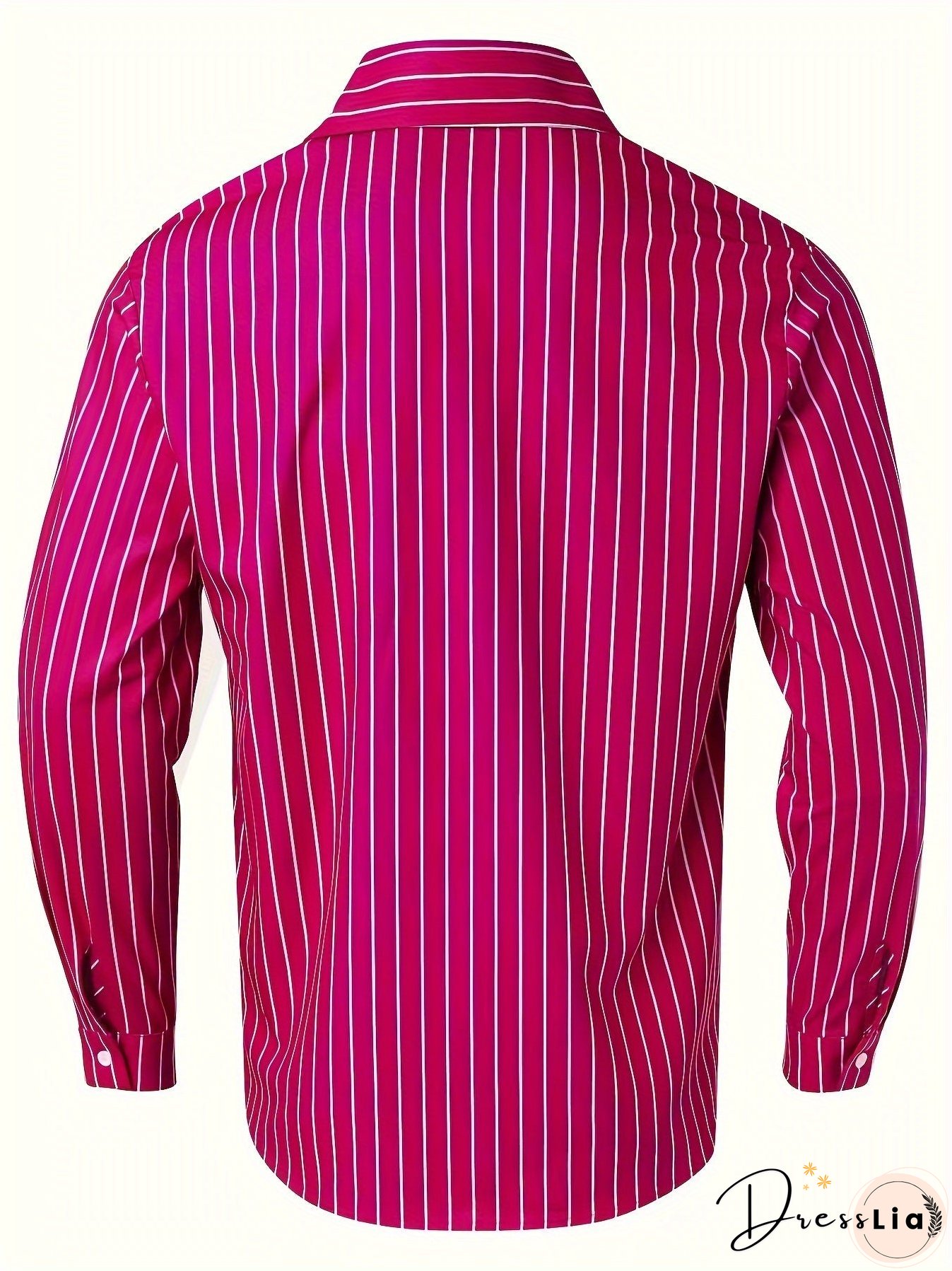 Men's Stylish Loose Fleece Stripe Pattern Shirt, Casual Breathable Lapel Button Up Long Sleeve Shirt Top For City Walk Street Hanging Outdoor Activities