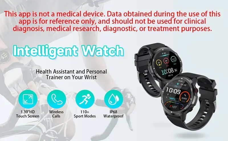 s52 smart mens watch 1 39 smartwatch with wireless calling sleep monitoring 110 sports compatible with iphone usb charging alloy body tft screen lithium battery polymer 300ma Product details 0