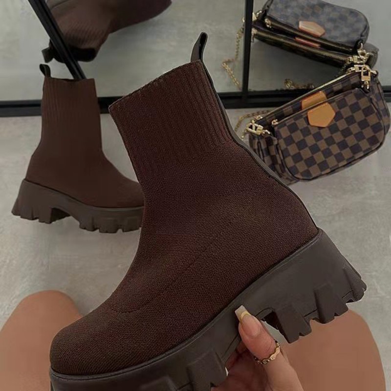2022 Spring Autumn New Thick-soled Casual Net Red Knitted Short Boots  