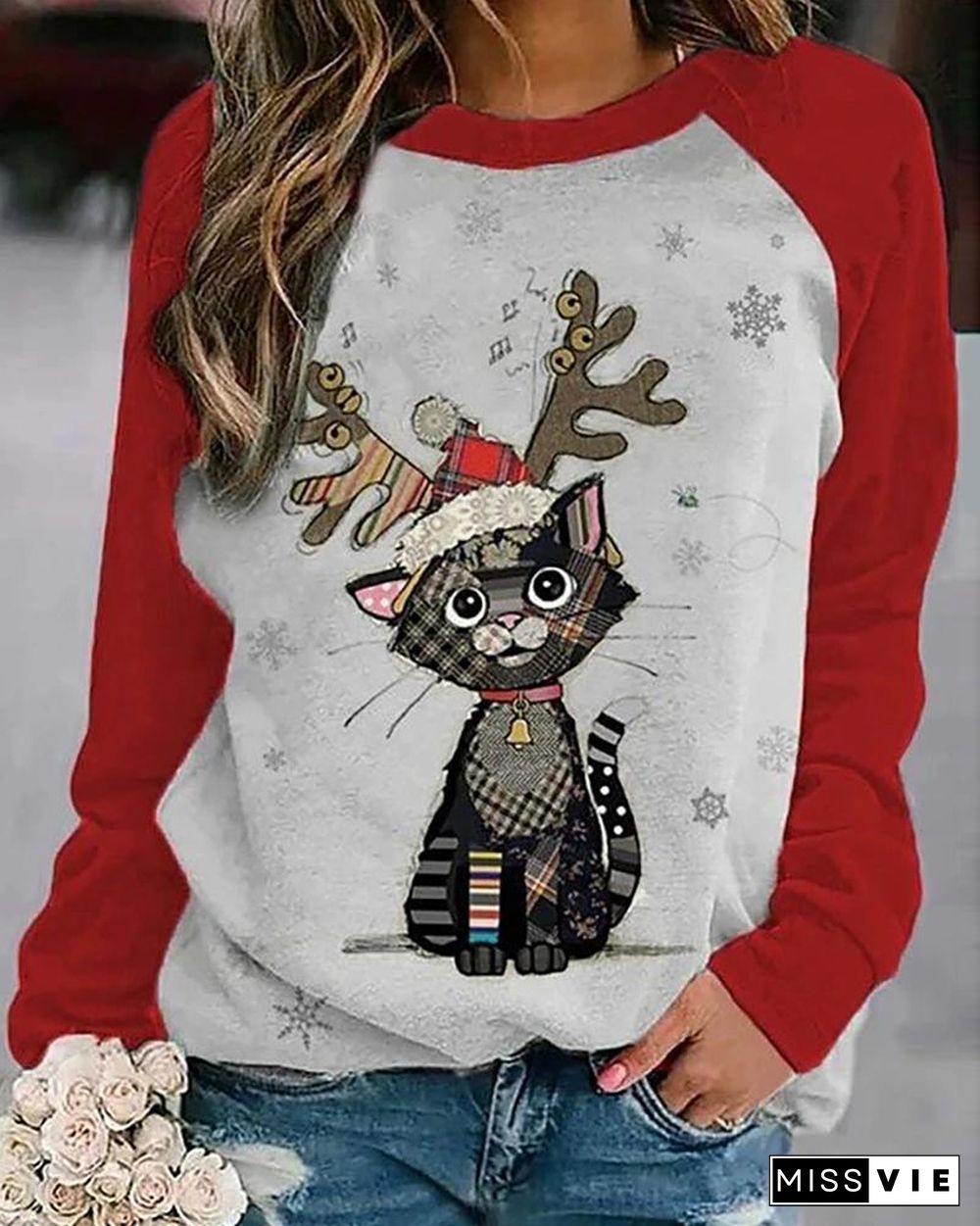 Christmas Animal Print Long Sleeve Top P10792