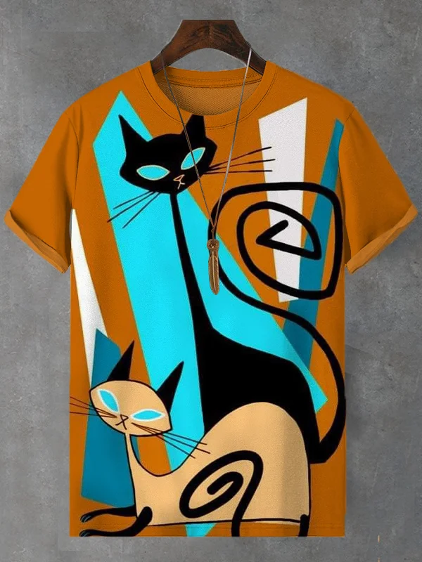 Men's Cats Geometric Art Print Casual T-Shirt