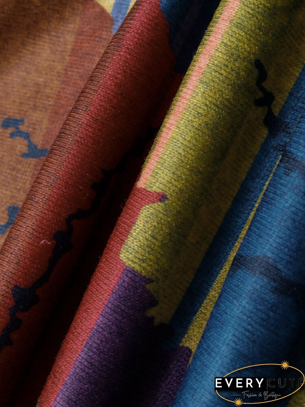 Vintage Print Long Sleeves O-neck Casual Button Coats For Women