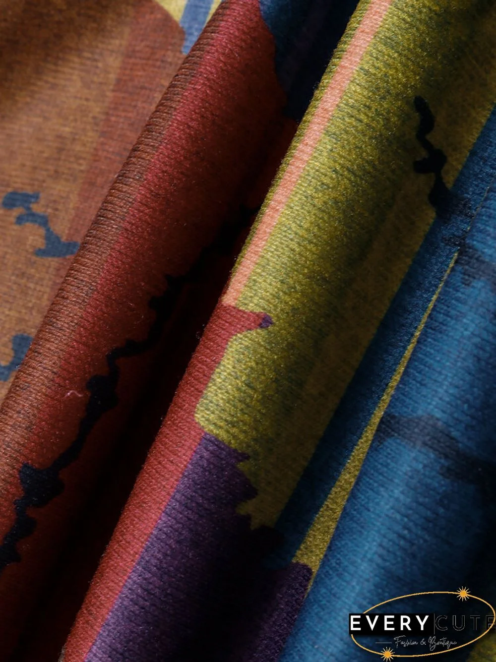 Vintage Print Long Sleeves O-neck Casual Button Coats For Women