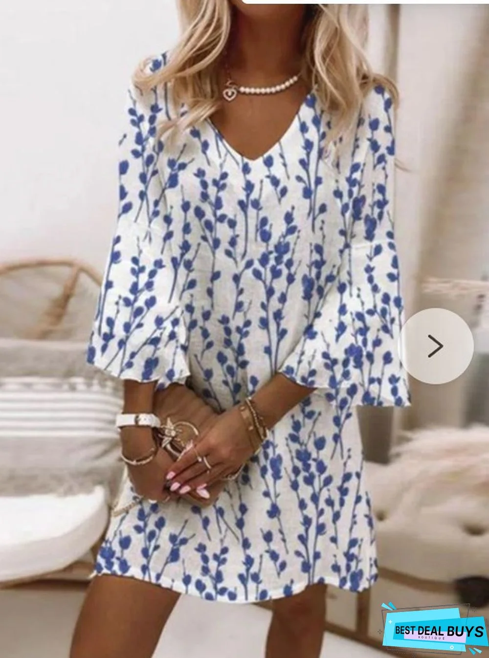 Fresh Print V Leader Mini Dress