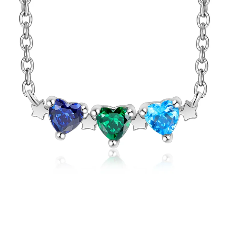 Personalized Women's Pendant Necklace Customized 3 Heart-shaped Birthstones Necklace Birthday Gift for Her