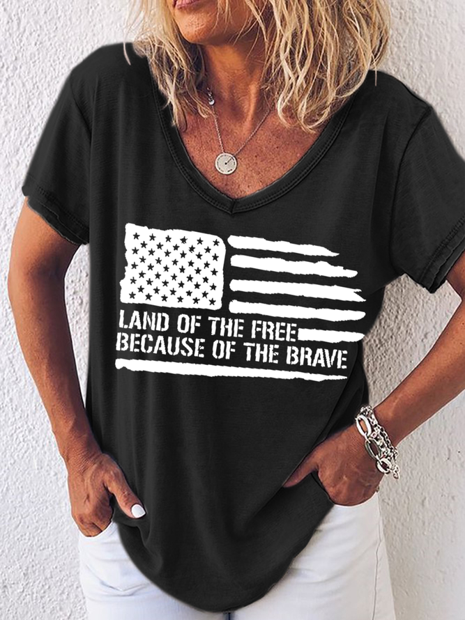 Land Of The Free Because Of The Brave Printed Women's T-shirt