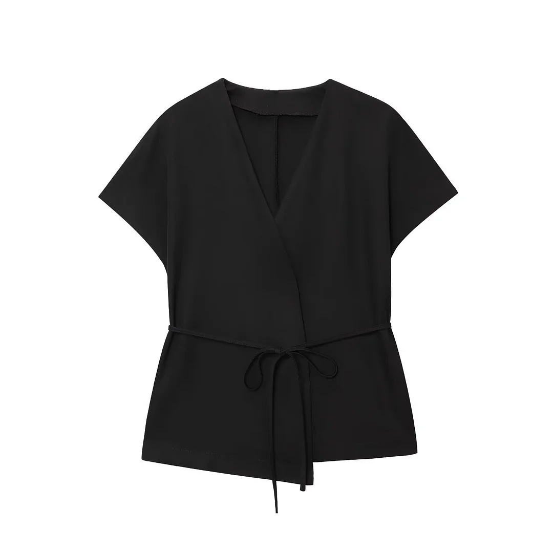 Nigikala Nigikala Women's 2025 Summer New Fashion Retro Waist Design Cardigan Top Broad Leg Trousers Set