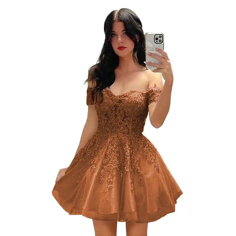 Brownm Brownm Women's Prom Evening Dress Short A Swing 2025 New Cocktail Party Shoulder Princess Dress