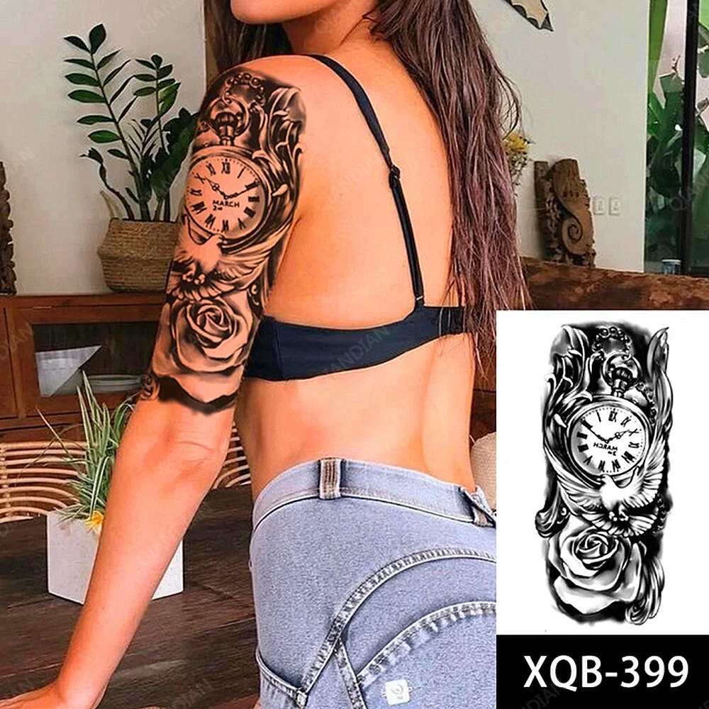 Sdrawing Tiger Manipulator Temporary Tattoo Sticker Waterproof Skull Flower Compass Eagle Deer Body Arm Sleeve Fake Totem Women Man