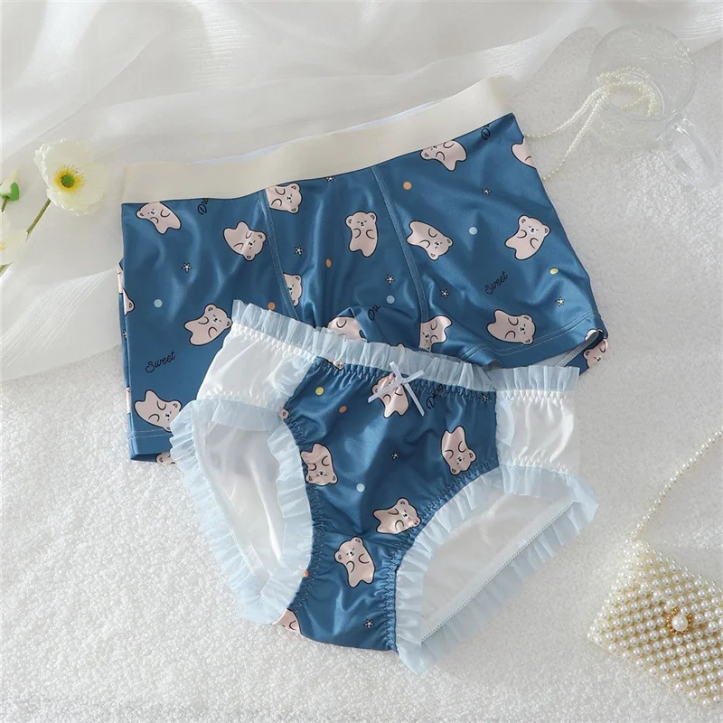 Guraa Japanese Cute Couple Underwear Girl Bear Lingerie For Women Men's Shorts Boxers Panties Kawaii Sexy Mesh Female Briefs Lovers