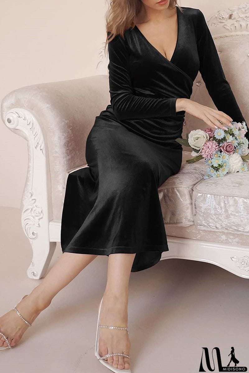 MidiSono - Solid V Neck Trumpet Mermaid Dresses(4 Colros)