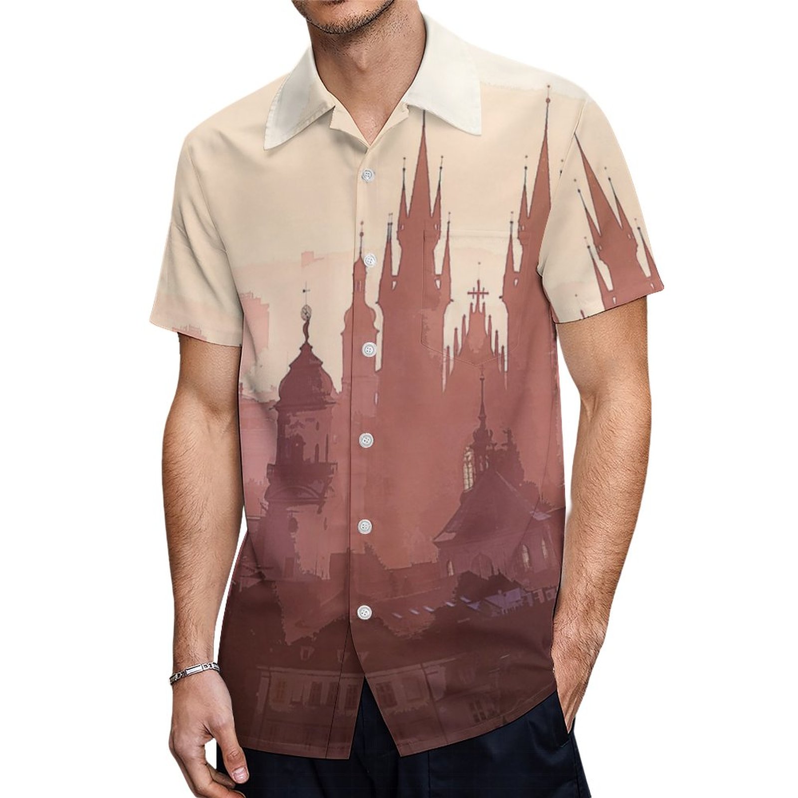 Elegant City Of Prague Acrylic Artwork Hawaiian Shirt Mens Button Down Plus Size Tropical Hawaii Beach Shirts