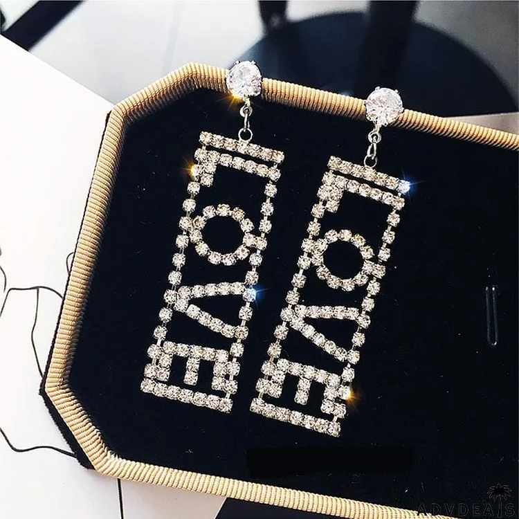 Rhinestone letter long earrings