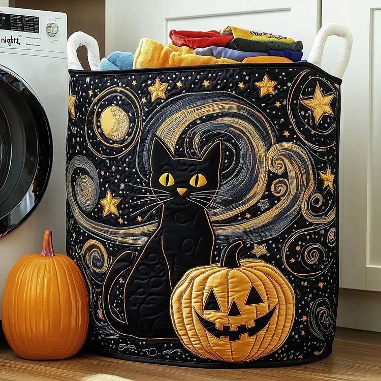 Black Cat Quilted Laundry Basket GFTOMA4680